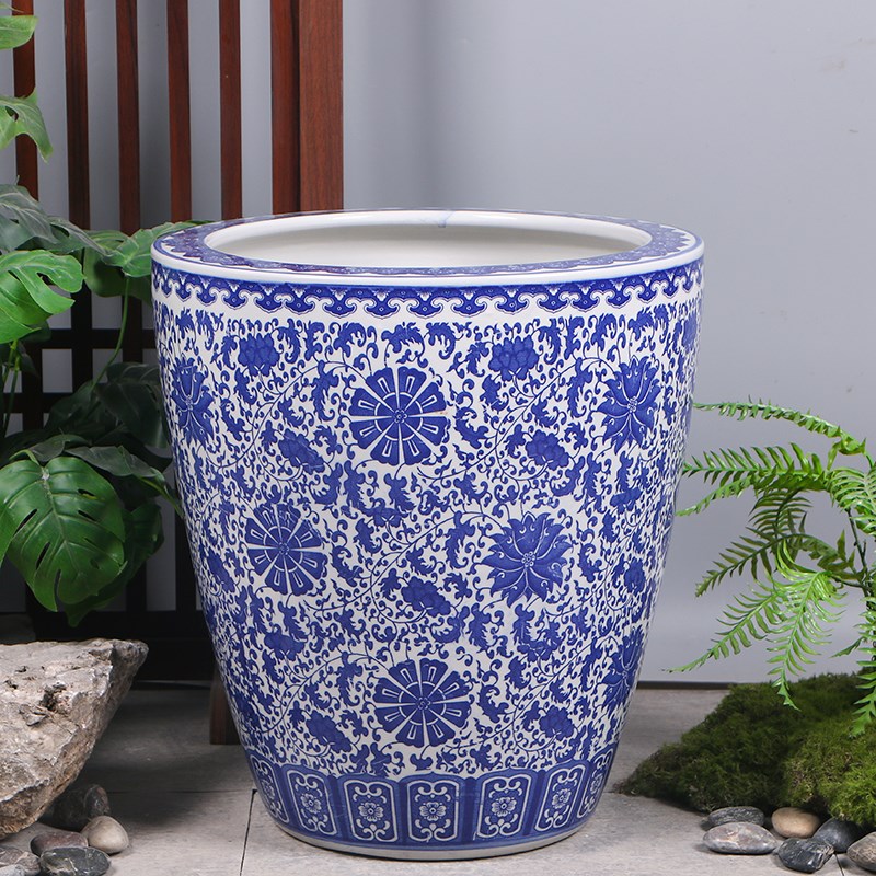 陶瓷高缸景德镇缸风水家居养鱼盆荷花睡莲碗莲盆金鱼缸庭院缸