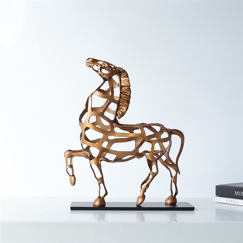中式抽象金属镂空骏马动物雕塑摆件H客厅玄关书房软装家居饰品