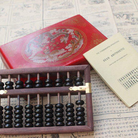 案算盘榉木档怀旧木盒复古礼品仿古龙经典图凤黑9算盘珠大配礼品