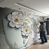 5新款 卧室轻奢电视墙壁纸沙发朵2023背景墙立体客厅纸花壁画欧式