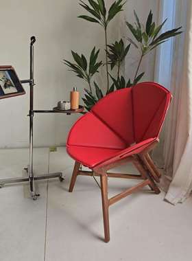 北欧设计师CONCERTINA花瓣椅子样板间大厅接待休闲椅胡桃木折叠椅