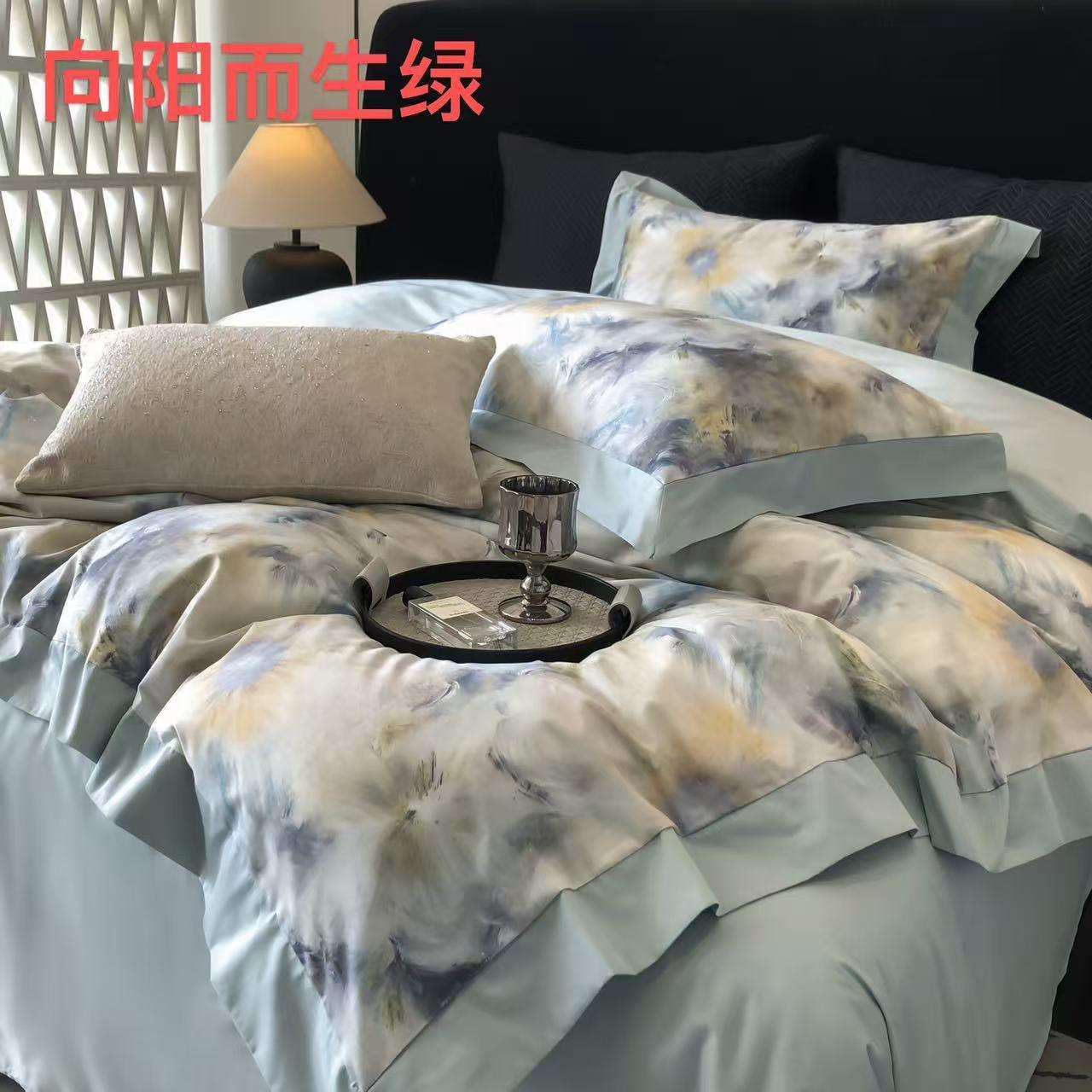 高端奢金太阳140皮马棉长绒棉全棉数码印花床单款四件套四件套