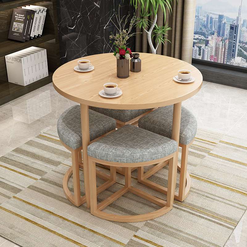 北欧简约可收纳小圆桌办公休闲区洽谈会客接待桌椅组合阳台小餐桌