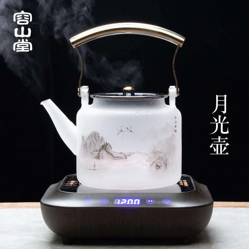 容山堂月光壶玻璃烧水壶大容量中式水墨耐热煮茶壶电陶炉自动上水