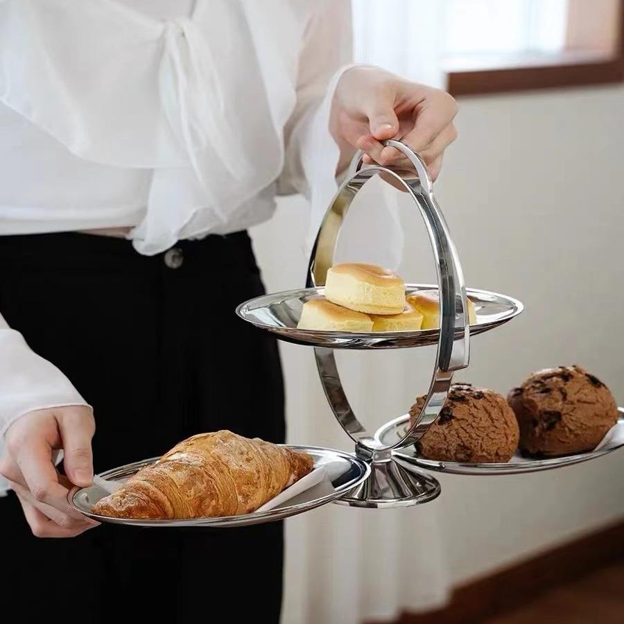 北欧轻奢家居风格设计双层折叠收纳点心盘烘焙