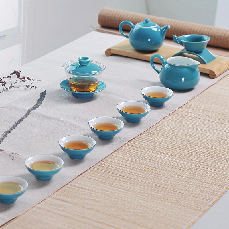 11头陶瓷玻璃茶具套装绿茶一壶六杯陶瓷茶杯高硼硅玻璃三才盖碗