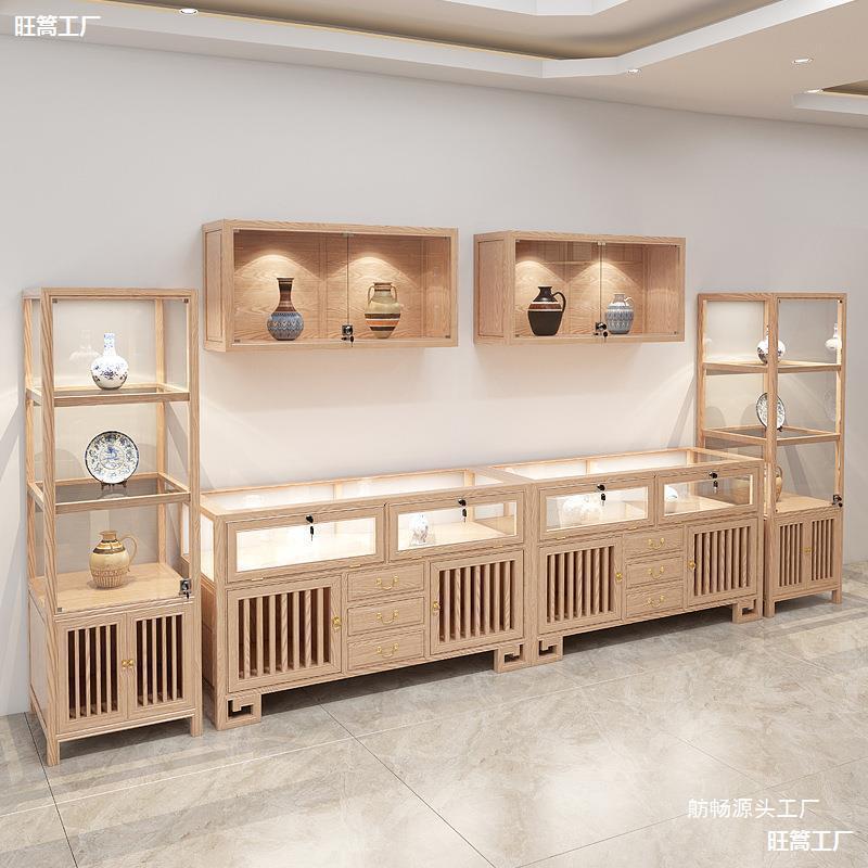 珠宝展示柜中岛柜复古吊柜壁柜玻璃陈列柜中式台展柜实木玉器原木