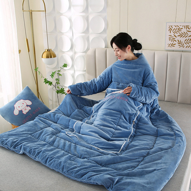 冬季牛奶绒可穿带袖子一体式