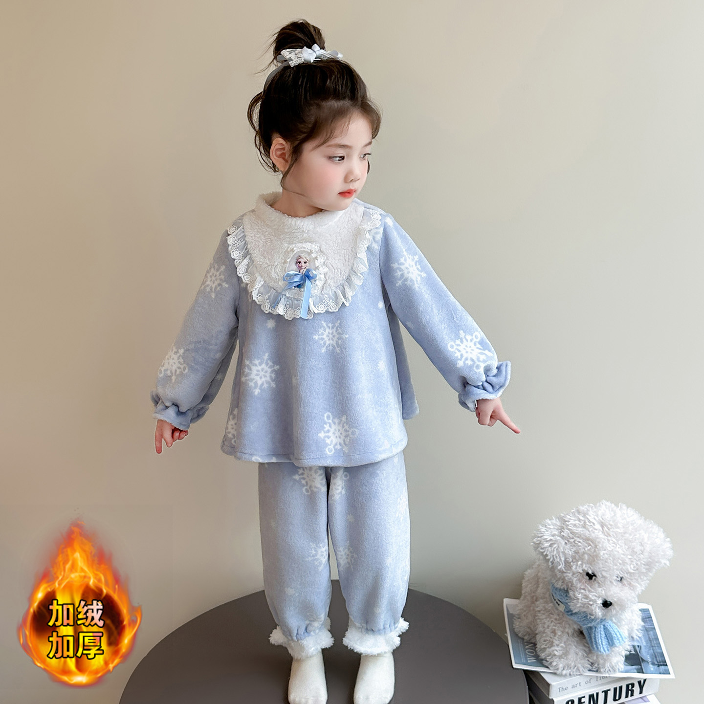 女宝宝法兰绒家居服加绒保暖冬装