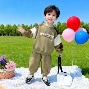 男童春装套装2026新款洋气男孩春秋单款加厚运动服卫衣裤子两件套