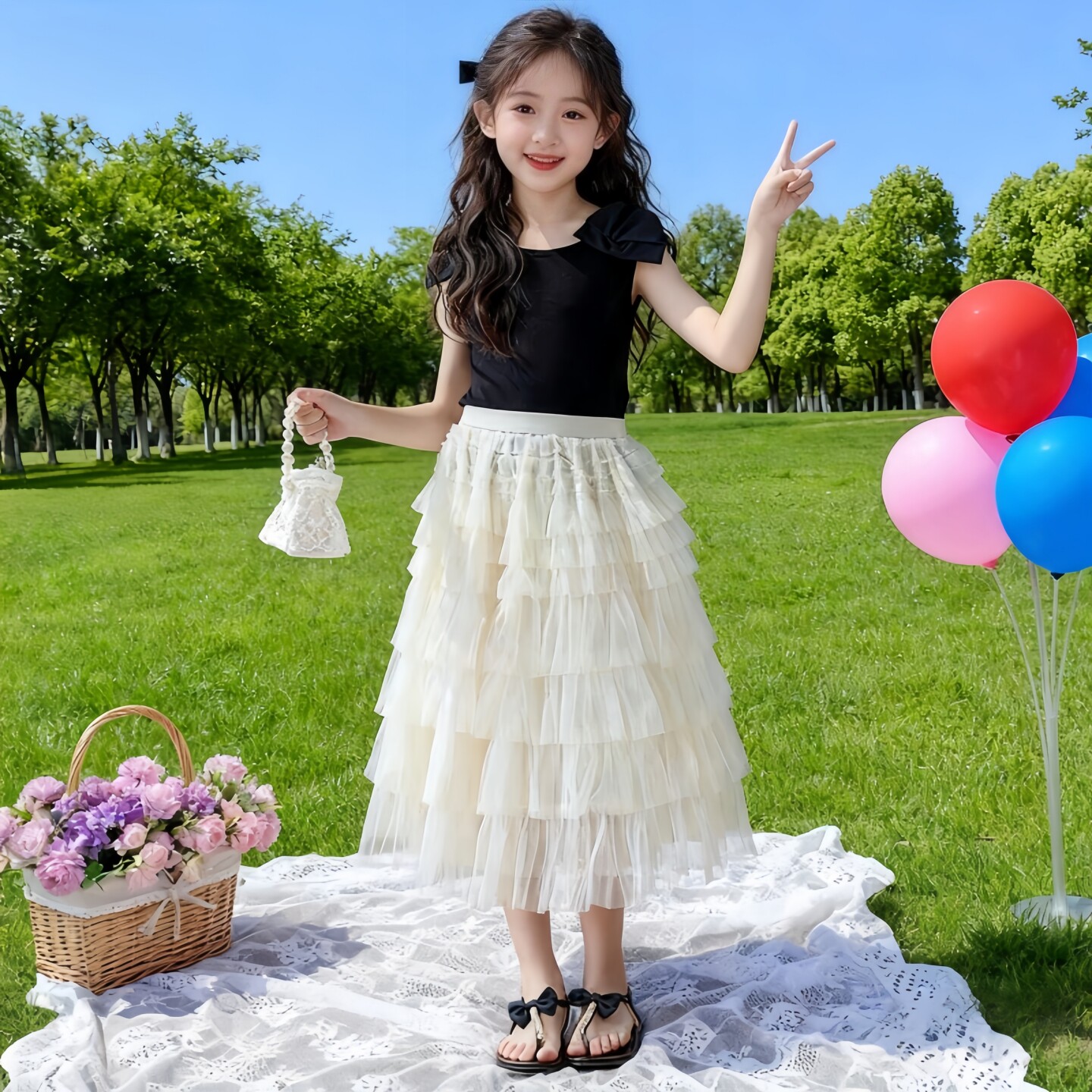女童半身裙夏季2026新款女孩超好看网纱裙夏装女大童中长裙蛋糕裙