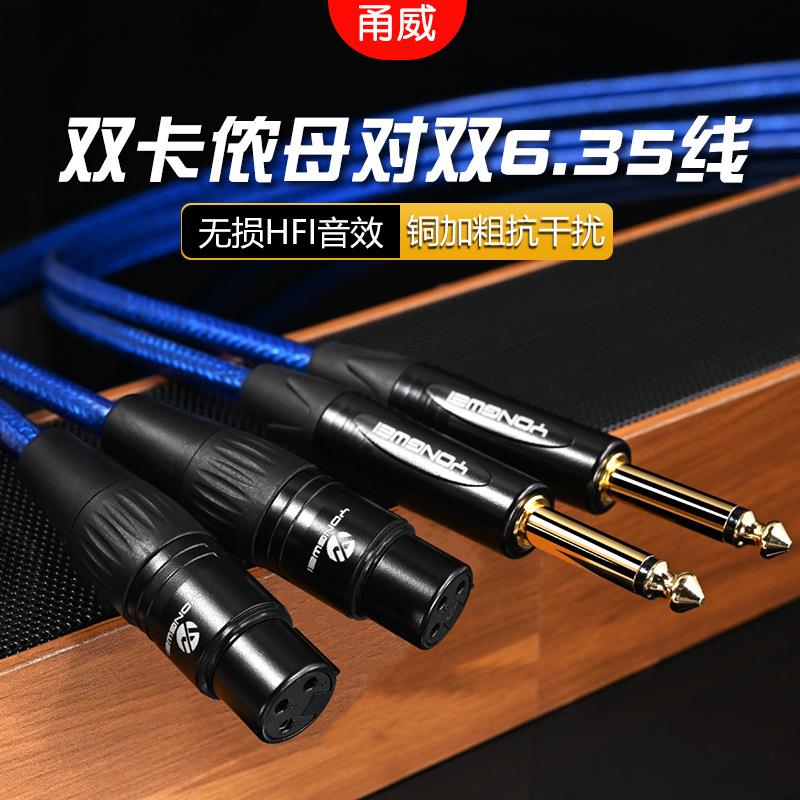 甬威 6.5转卡侬母音频线双6.35大二芯转双卡母二对二调音台平衡线