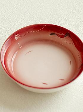 墨己红色手绘敦煌元素国潮陶瓷壶承茶道配件多用圆形干泡盘茶点盘