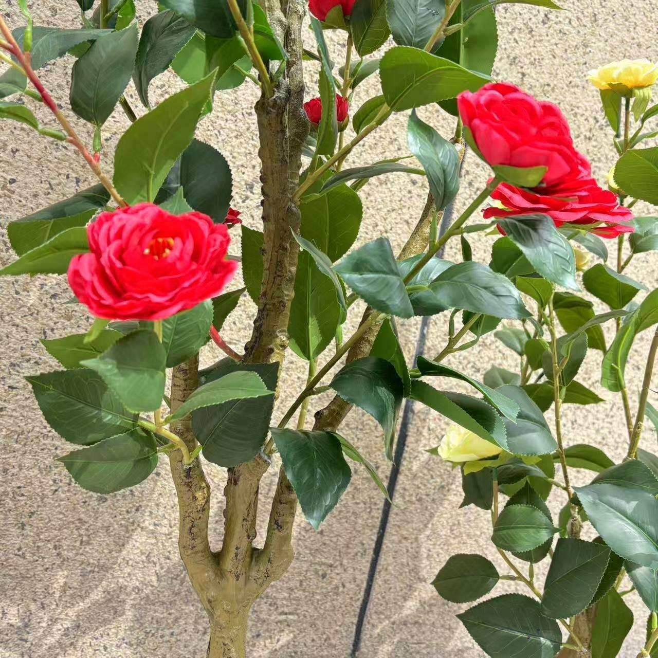 仿真茶花树山茶花人造假绿植盆栽家居装饰落地摆件室内轻奢仿真花