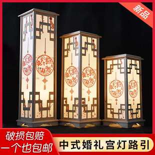 新款中式婚庆宫灯路引原木梅花方柱灯笼婚礼舞台现场布置道具摆件