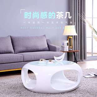 北欧客厅接待室镂空创意钢化玻璃烤漆圆形咖啡桌茶几沙发配套茶几