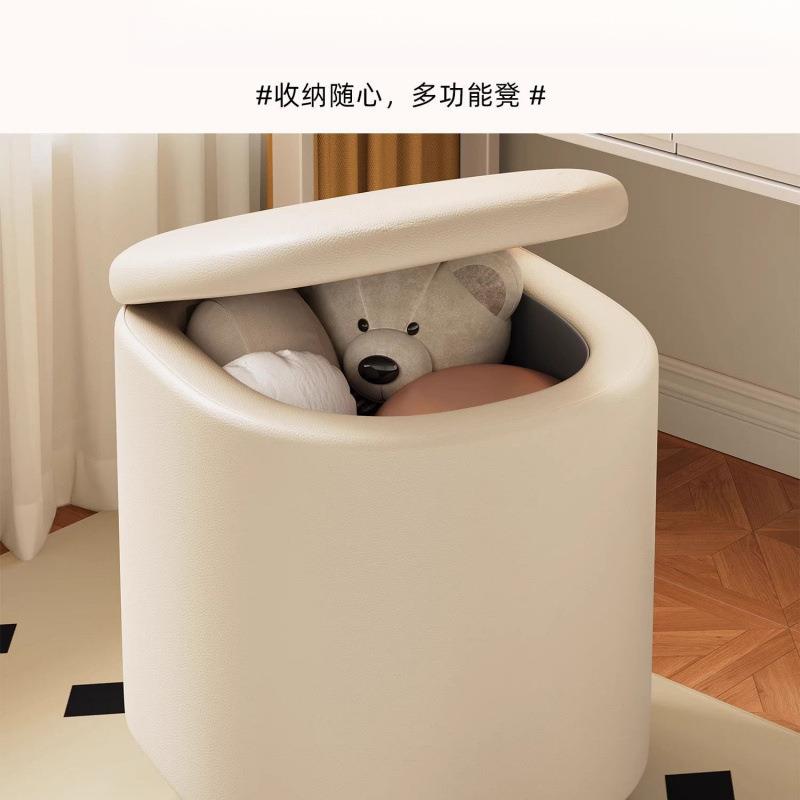 化妆凳可储物梳妆台凳子女生卧室奶油风旋转万向轮美甲椅方凳矮凳
