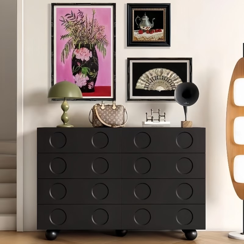 黑色极简八斗柜i卧室床尾收纳储物柜斗柜客厅玄关柜电视沙发边柜