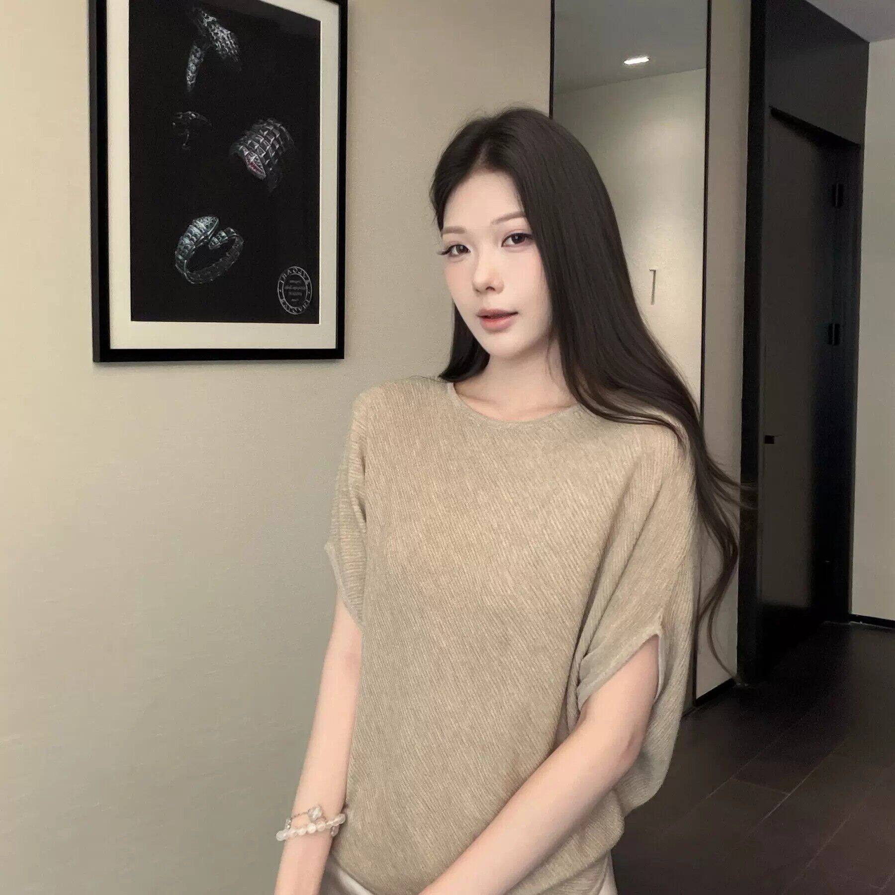 夏季薄款圆领短袖针织衫女高级感