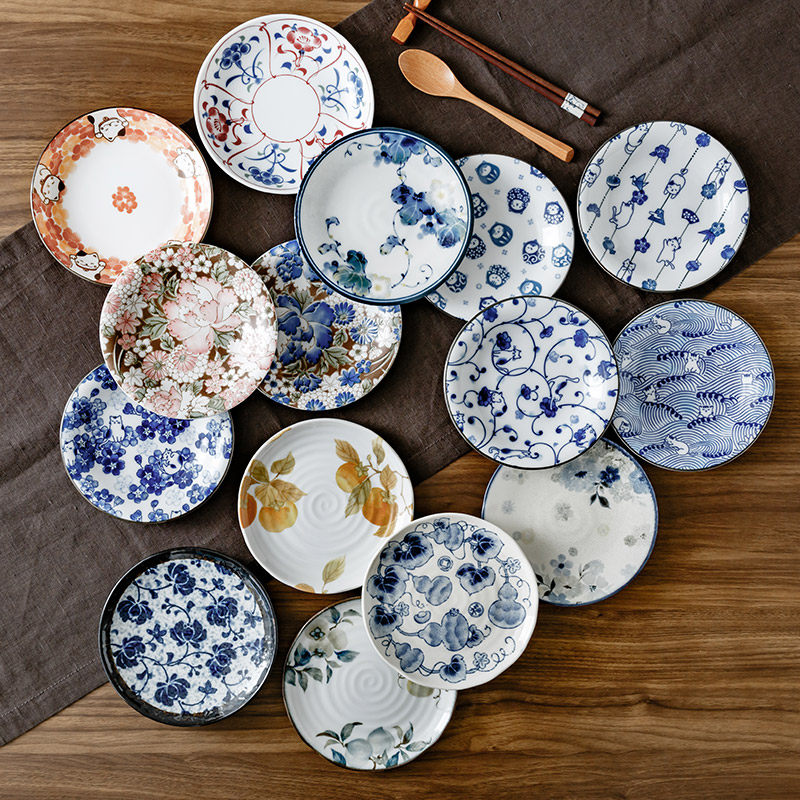 千代源日本进口甜品盘味碟骨碟和风陶瓷盘子平盘日式青花家用餐具