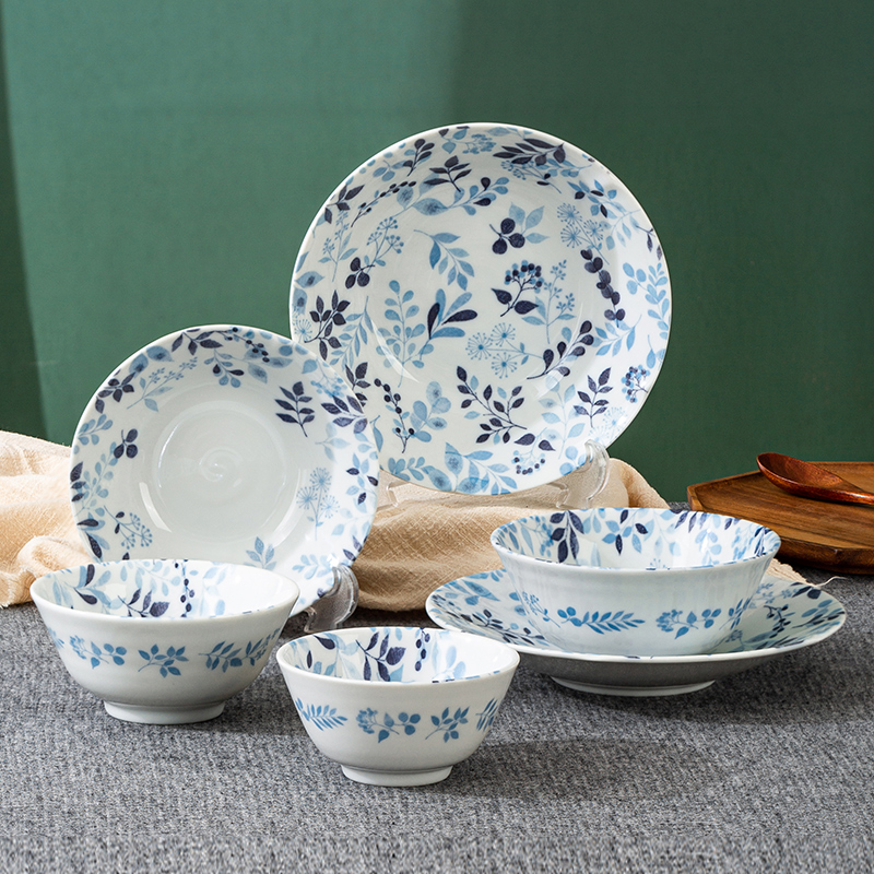 千代源日本进口蓝色叶家用餐具