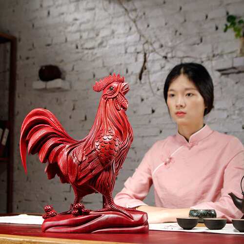 红花梨木雕大公鸡摆件木质动物十二生肖鸡家居电视柜装饰品工艺品