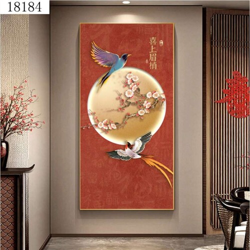 喜上眉梢玄关装饰画鱼跃龙门新中式禅意花鸟走廊入户酒店挂画