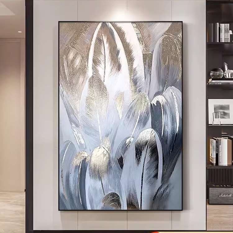 羽毛抽象手绘油画入户玄关装饰画现代意式极简走廊过道挂壁画