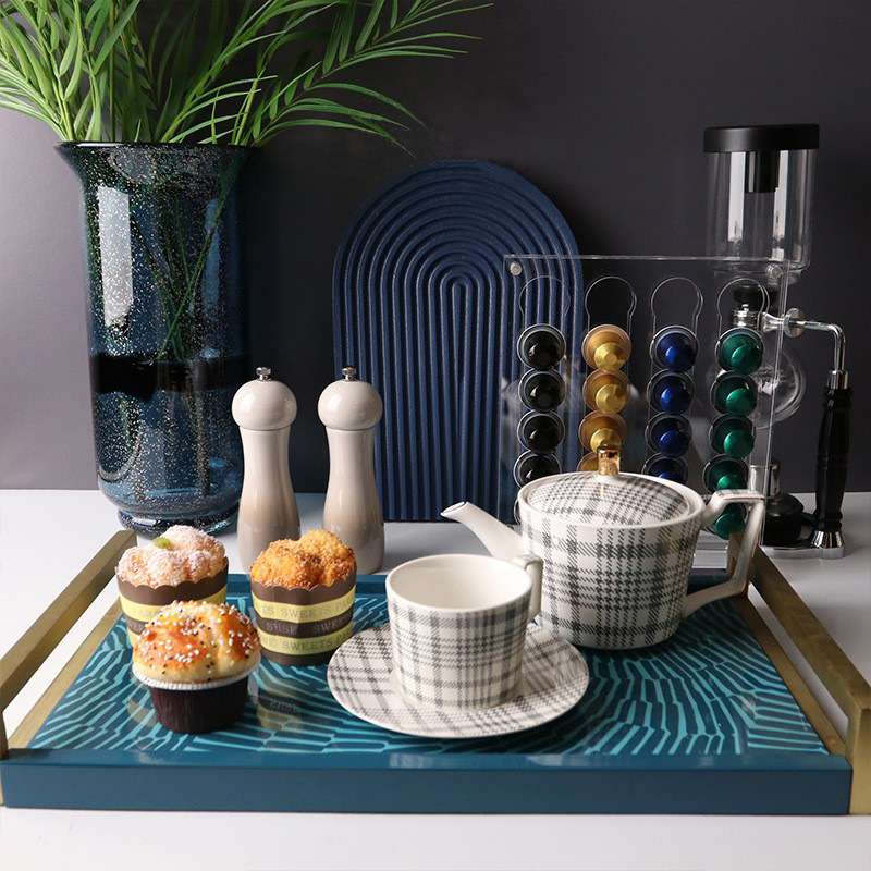 蓝色系列摆件现代简约样板房厨房装饰陈列展示咖啡花瓶杯子