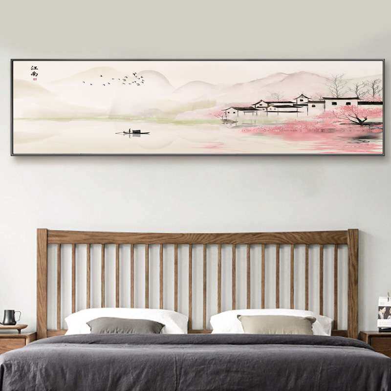 江南水乡装饰画新中式卧室床头挂画客厅办公室山水画茶室民宿壁画
