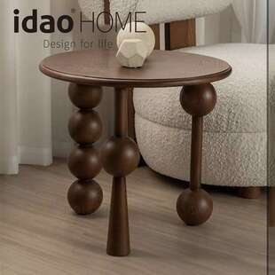 复中古风实木圆小边茶几可移动家具客厅法式阳台矮桌子床头柜