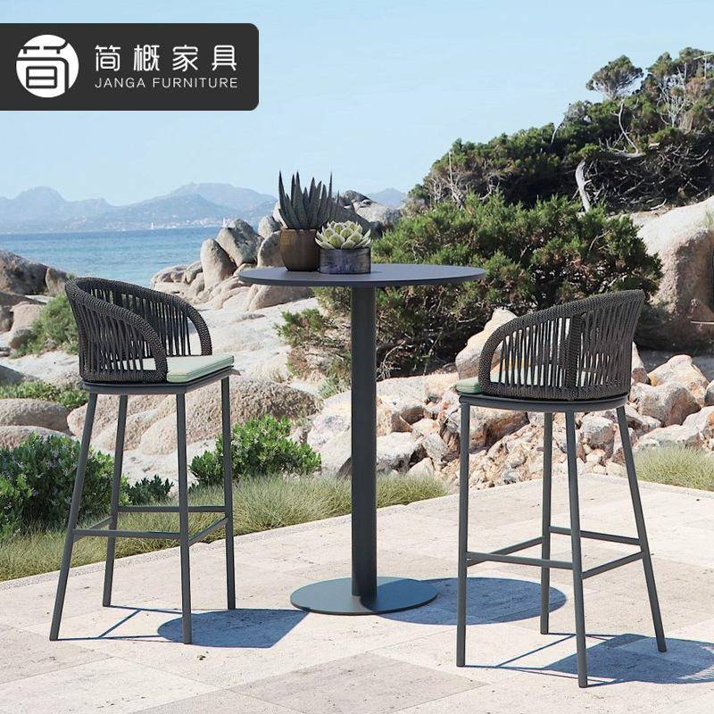 休闲藤编高脚凳露天花园庭院吧台桌椅户外酒店餐厅藤编靠背椅套装