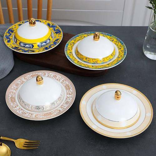 酒店家用陶瓷带盖盘辽参鲍鱼翅盅西餐厅牛排盘子摆台套装餐具创意