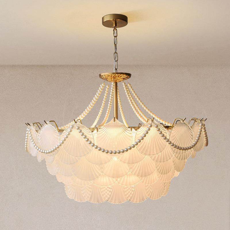 网红贝壳吊灯现代简约客厅灯法式奶油风小清新复古主卧室餐厅灯具
