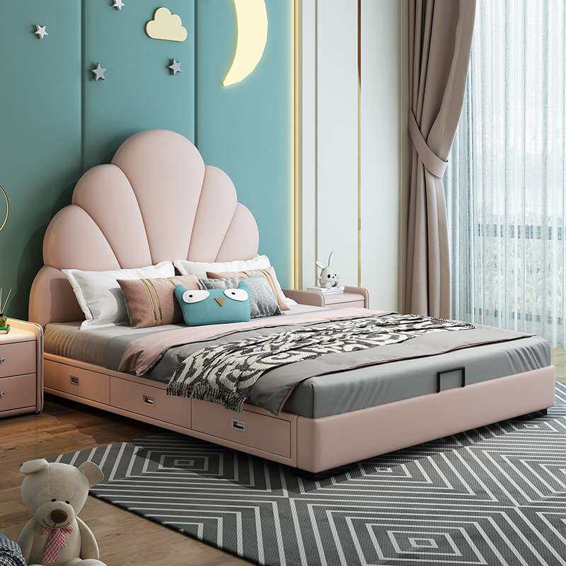 TYC15男孩儿童床女孩皮床轻奢软床青少年单人实木床简约公主贝壳