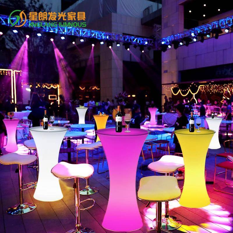 户外防水酒吧吧台桌子网红清吧创意小蛮腰桌圆形发光高脚桌椅组合