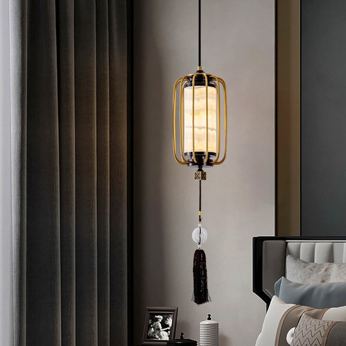 新中式全b铜小吊灯卧室床头灯别墅走廊过道灯餐厅吧台茶室灯笼吊