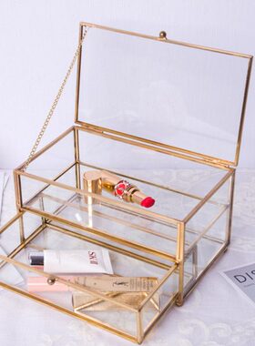 欧式透明首饰展示架陈列收纳盒抽屉玻璃饰品双层防尘盒B60创意