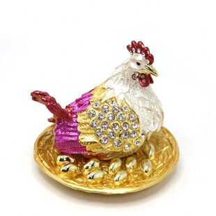 新珐琅店蛋工艺摆件招财摆件合金面母鸡首饰盒装饰下居招财摆件