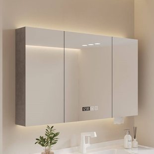 卫生间挂墙式置物架浴室储物柜智能独镜柜实木化妆镜收纳置放架