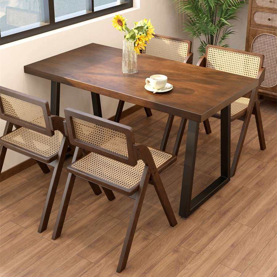 现代简约咖啡店休闲桌椅料理店折叠餐桌椅组合西餐厅网红实木桌子