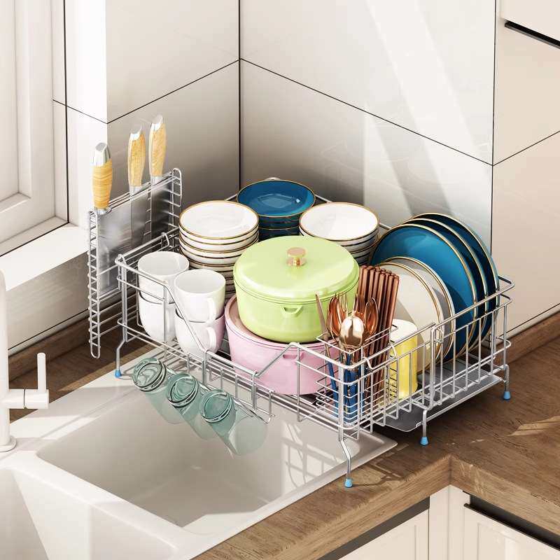 厨房放碗架沥水架加长不锈钢304水槽边晾碗筷收纳盒控碗碟置物架
