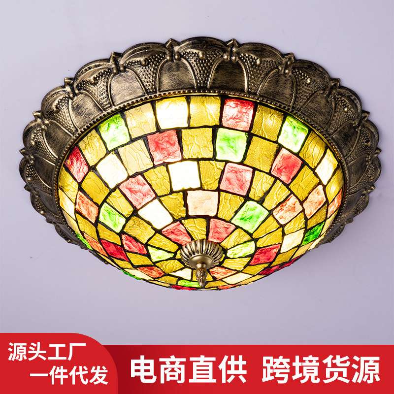 马赛克彩色个性吸顶灯美式复古卧室书房灯餐厅过道走廊玄关阳台灯