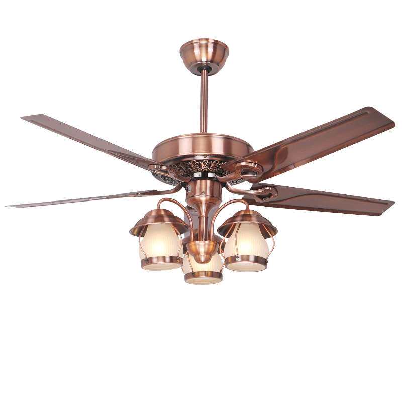 古铜五灯吊扇灯简约大气时尚餐厅风扇灯铁叶客厅灯欧式仿古吊灯扇