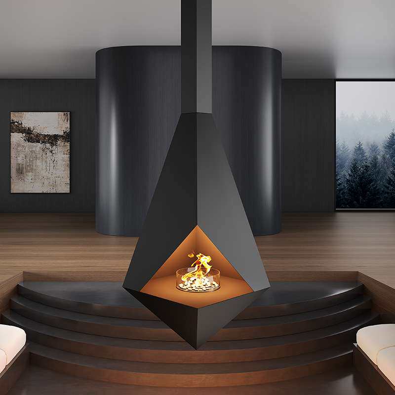 高端专属三角形艺术壁炉设计师异形壁炉悬挂式酒精壁炉真火取暖炉