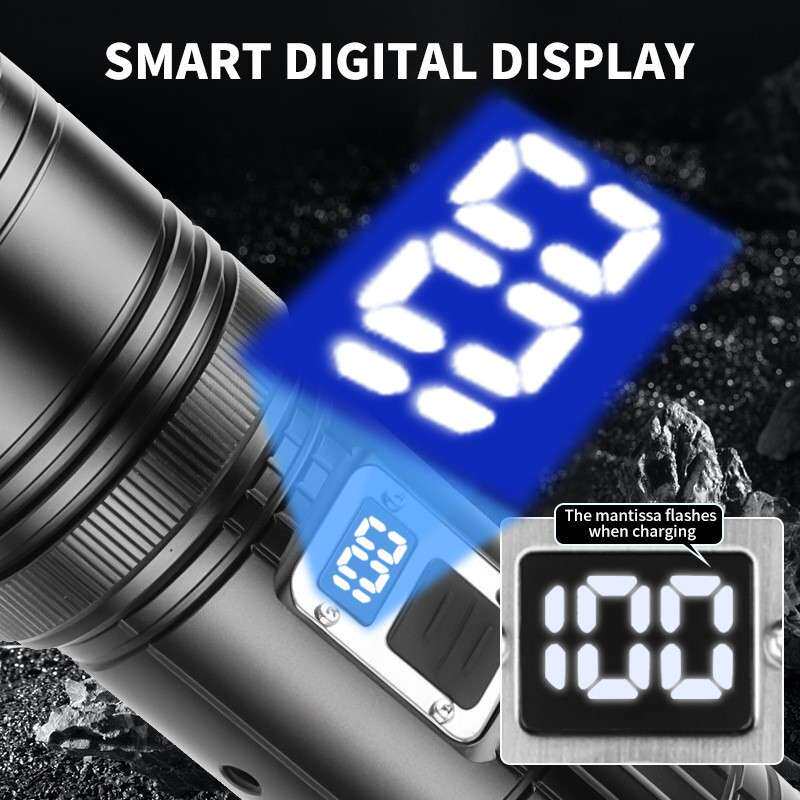 跨境热卖 XHP90+COB双光源 数显强光手提灯 可拆充电多功能手电筒