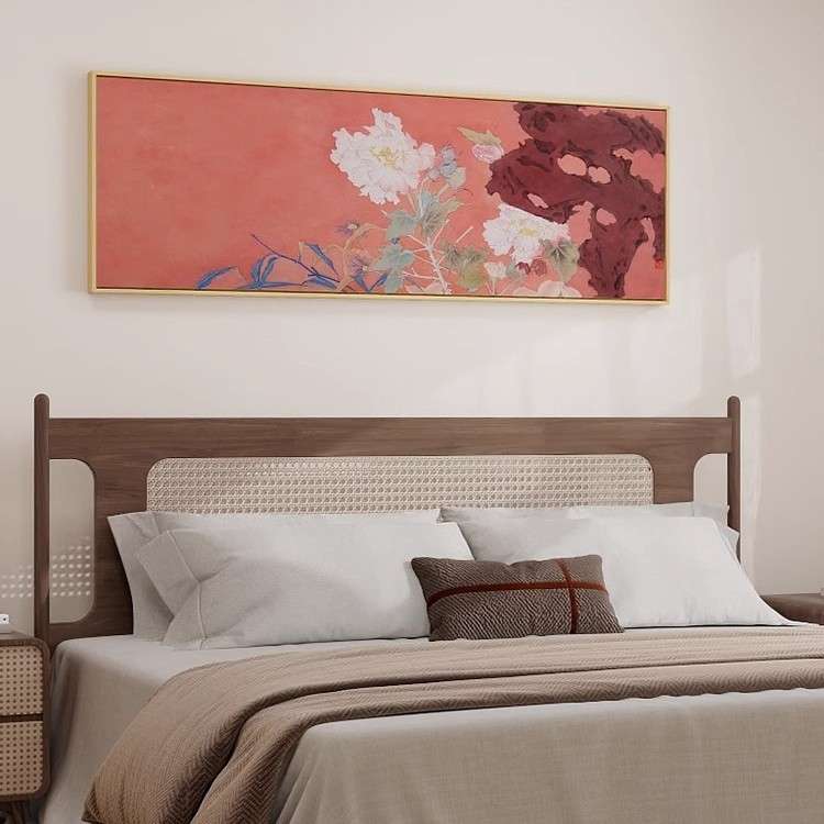 闻说庭花发暮春新中式花卉装饰画卧室床头挂画主人房墙壁画花鸟