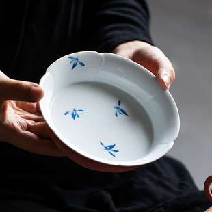 桃红手绘兰花陶瓷壶承干泡台养壶垫家用简约可蓄水茶壶垫茶具托盘