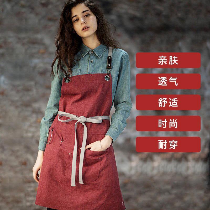 厨房工作餐饮围裙水洗帆布围腰西餐厅咖啡店服务员挂脖口袋围裙