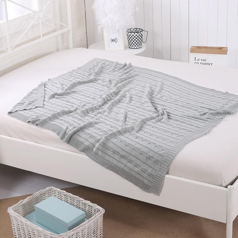 LS JUPITER素色棉质大麻花针织毯 粗针棉质毛线毯